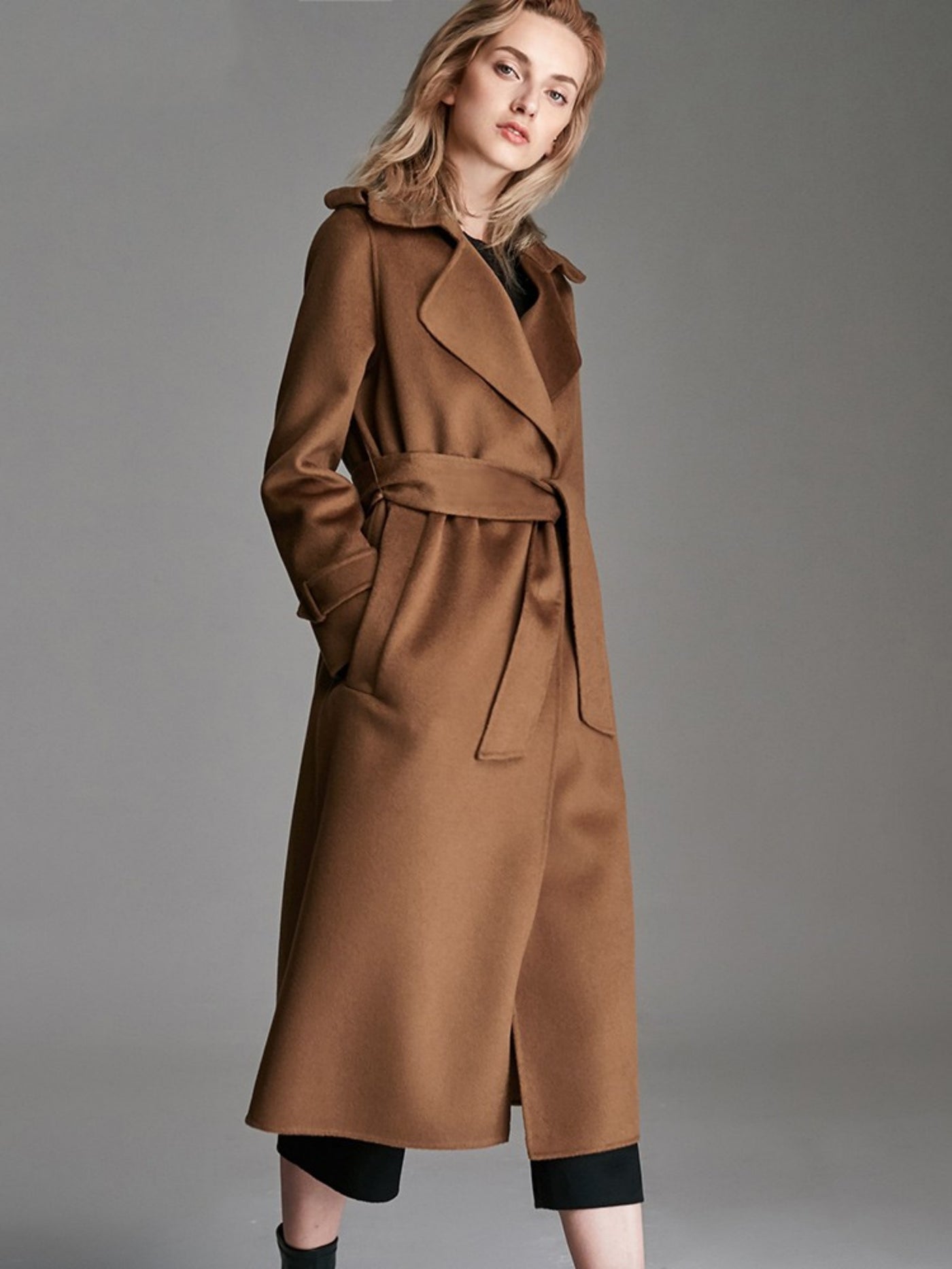 MARINA | Long manteau  laine-cachemire couleur caramel pour femme