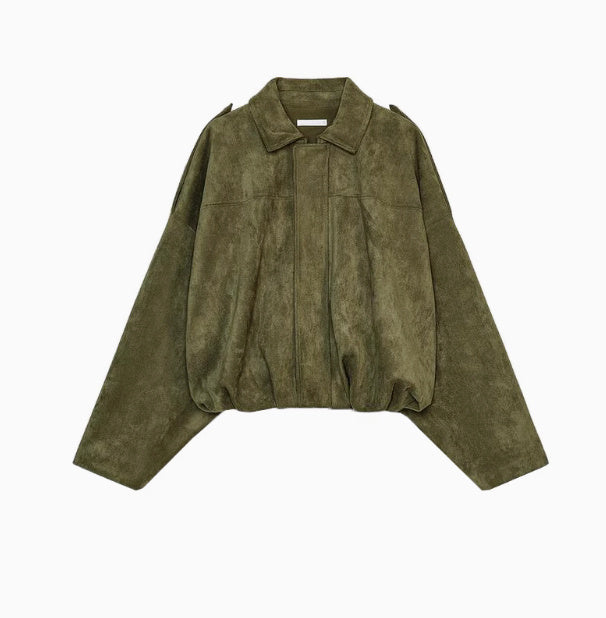Veste Pilote Femme Effet Daim - Bomber Manches Chauve-Souris Col Revers