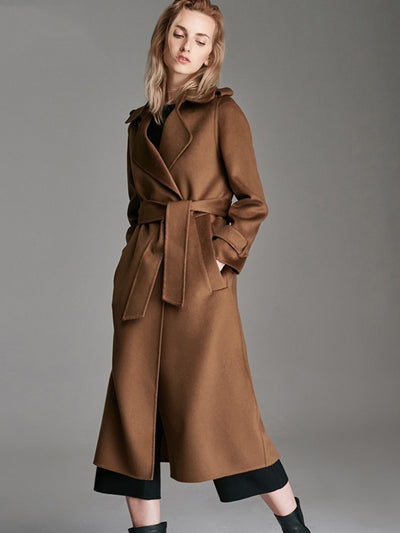 MARINA | Long manteau  laine-cachemire couleur caramel pour femme