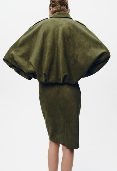 Veste Pilote Femme Effet Daim - Bomber Manches Chauve-Souris Col Revers