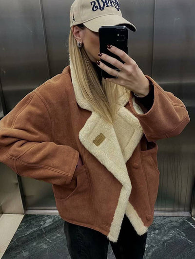 Manteau en suédine femme col revers