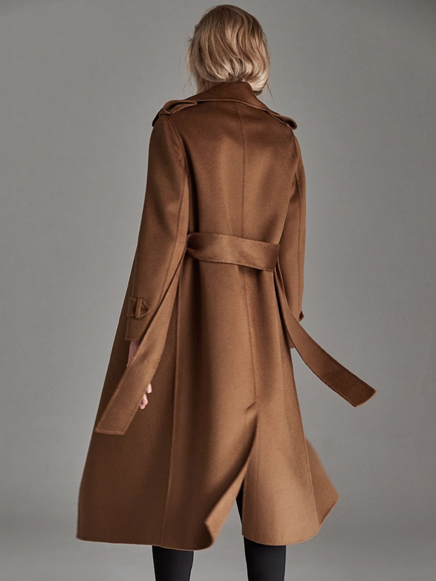 MARINA | Long manteau  laine-cachemire couleur caramel pour femme