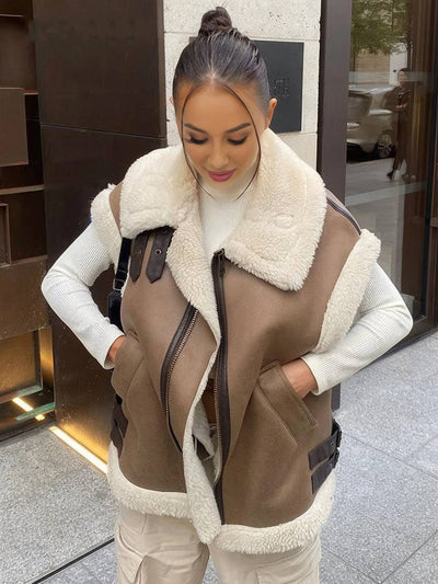 HARPER | Gilet manteau aviateur sans manches doublé polaire