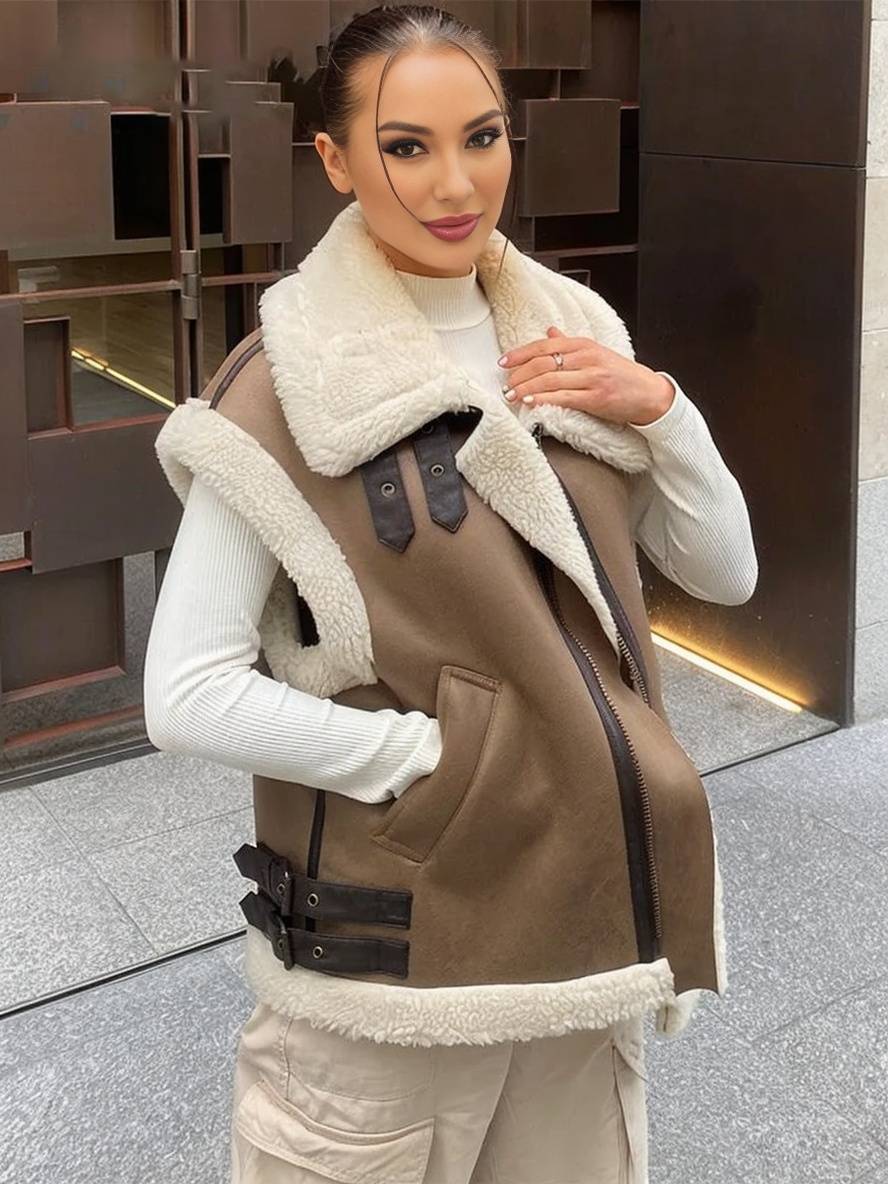 HARPER | Gilet manteau aviateur sans manches doublé polaire