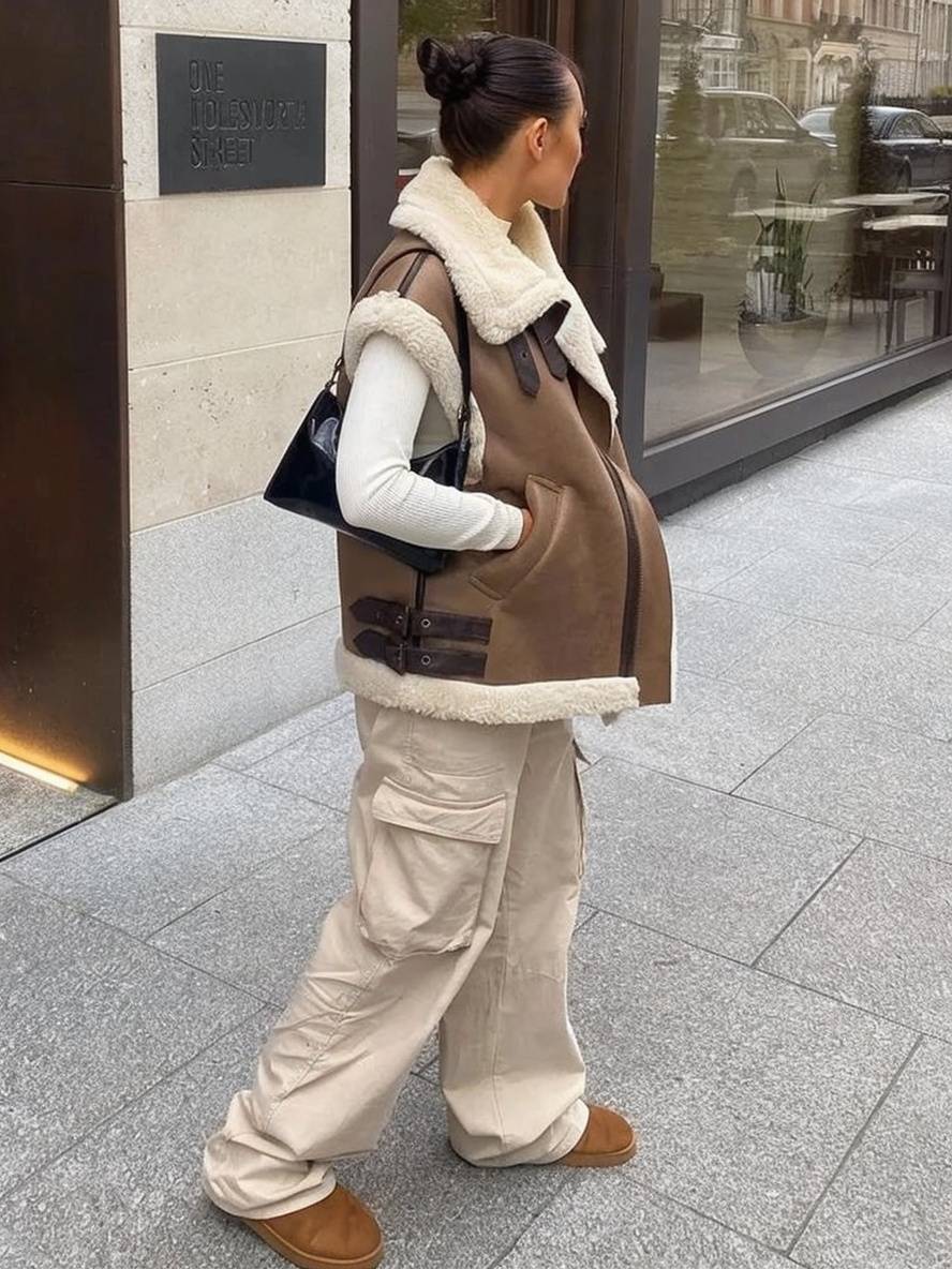 HARPER | Gilet manteau aviateur sans manches doublé polaire