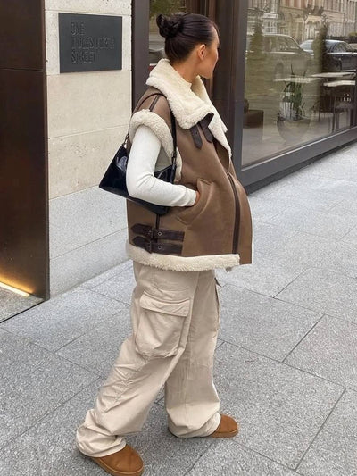 HARPER | Gilet manteau aviateur sans manches doublé polaire