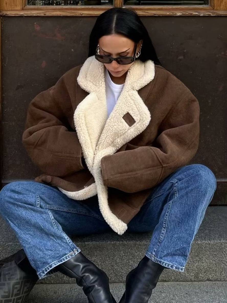 Manteau en suédine femme col revers