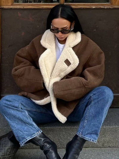 Manteau en suédine femme col revers