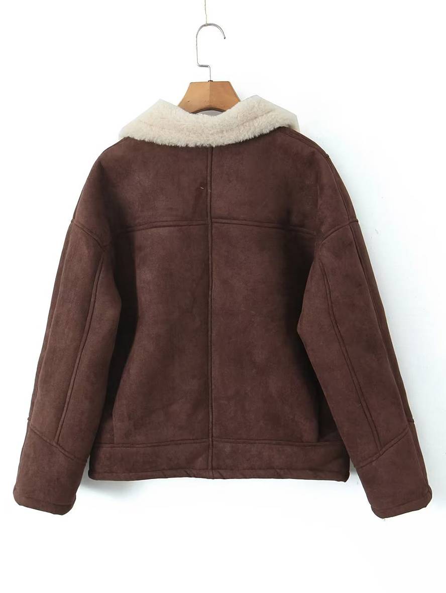 Manteau en suédine femme col revers