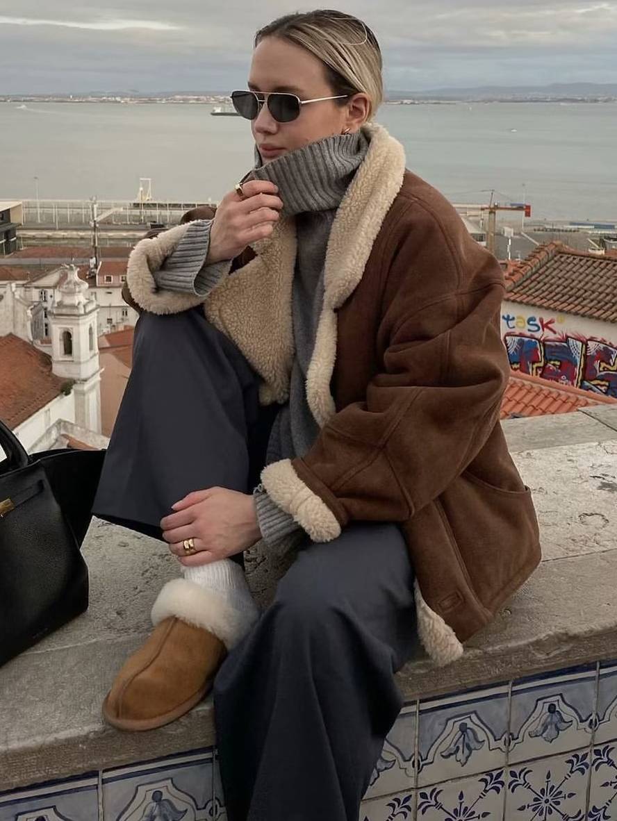 Manteau en suédine femme col revers