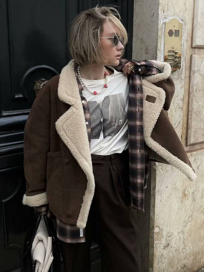 Manteau en suédine femme col revers