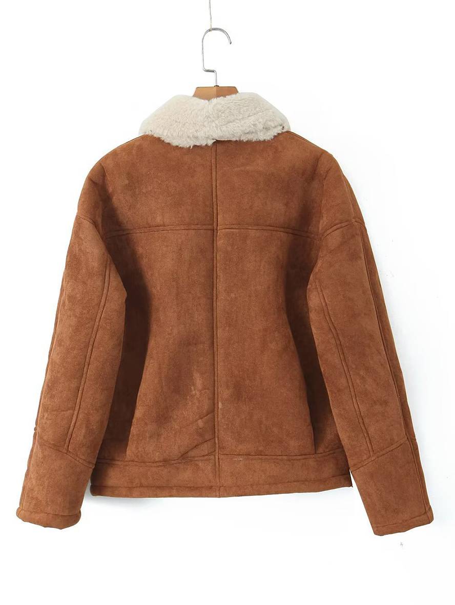 Manteau en suédine femme col revers