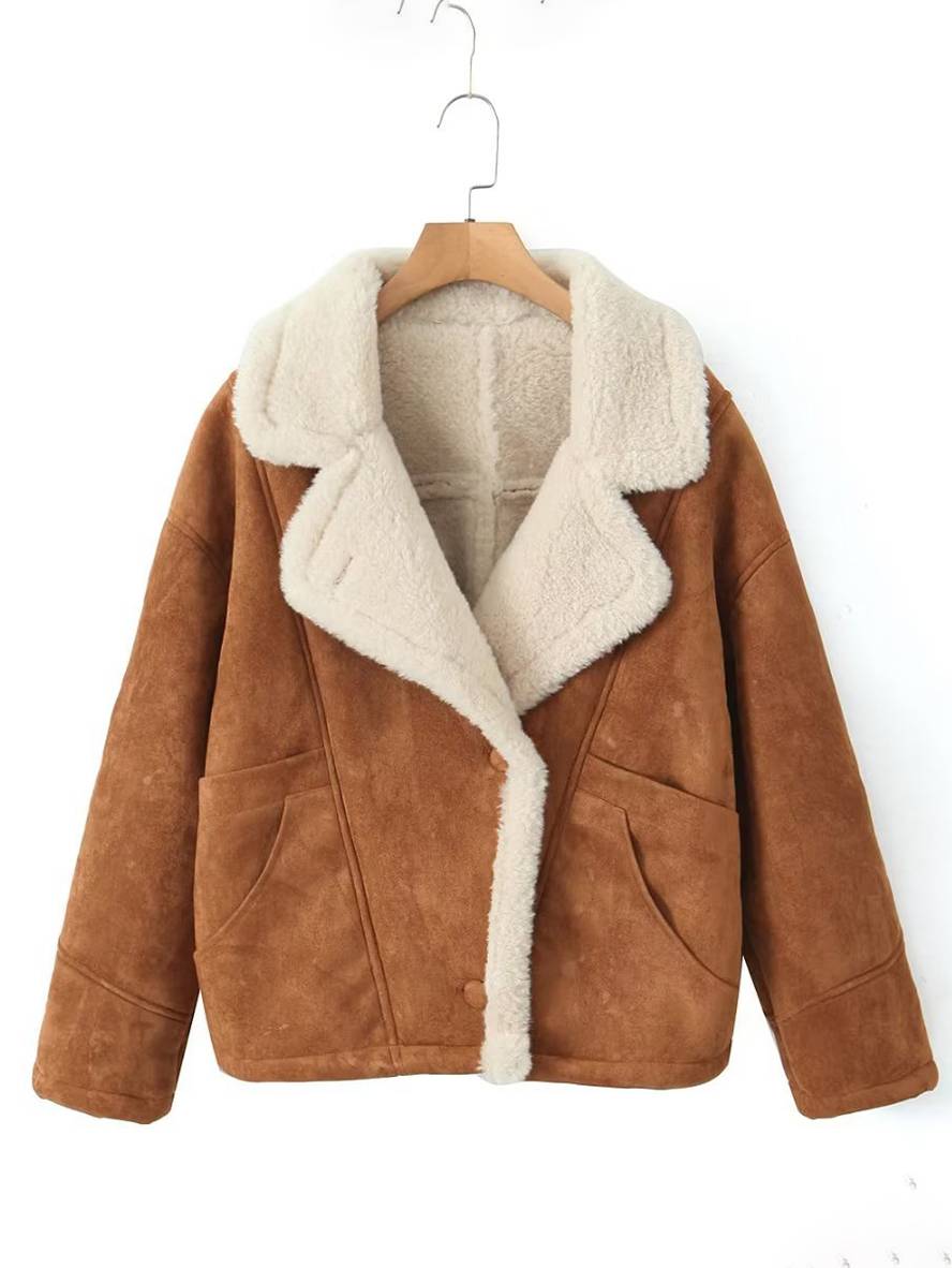 Manteau en suédine femme col revers