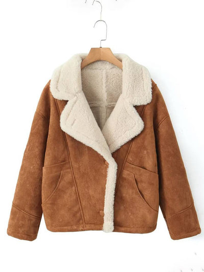 Manteau en suédine femme col revers