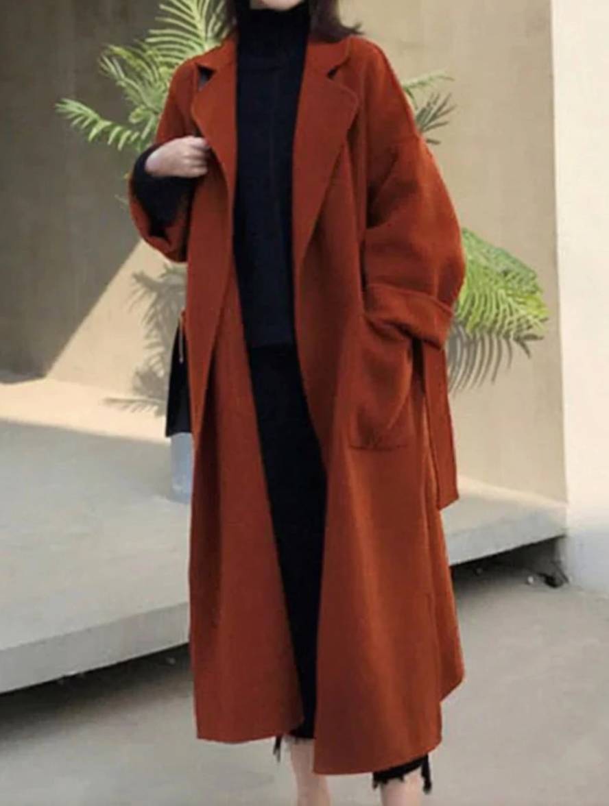 ARIEL | Long manteau laine femme oversize ceinture & fente latérale