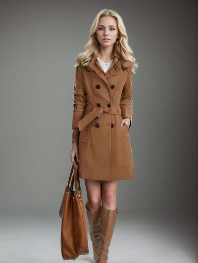 EMMA | Manteau femme double boutonnage ceinture col montant