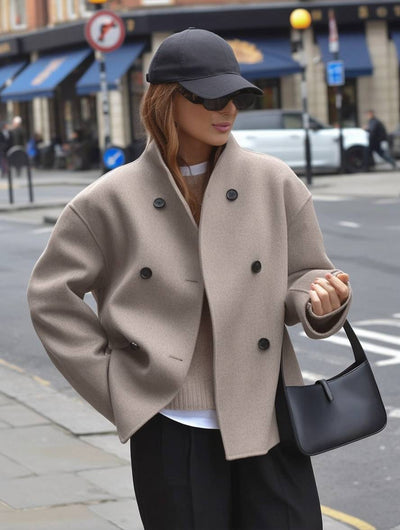 CLARA | Manteau court femme laine double boutonnage col montant