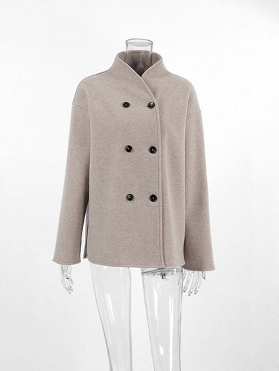 CLARA | Manteau court femme laine double boutonnage col montant