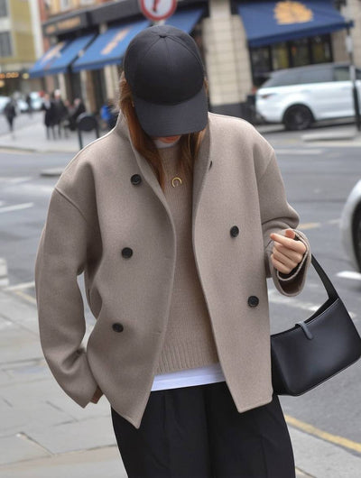 CLARA | Manteau court femme laine double boutonnage col montant