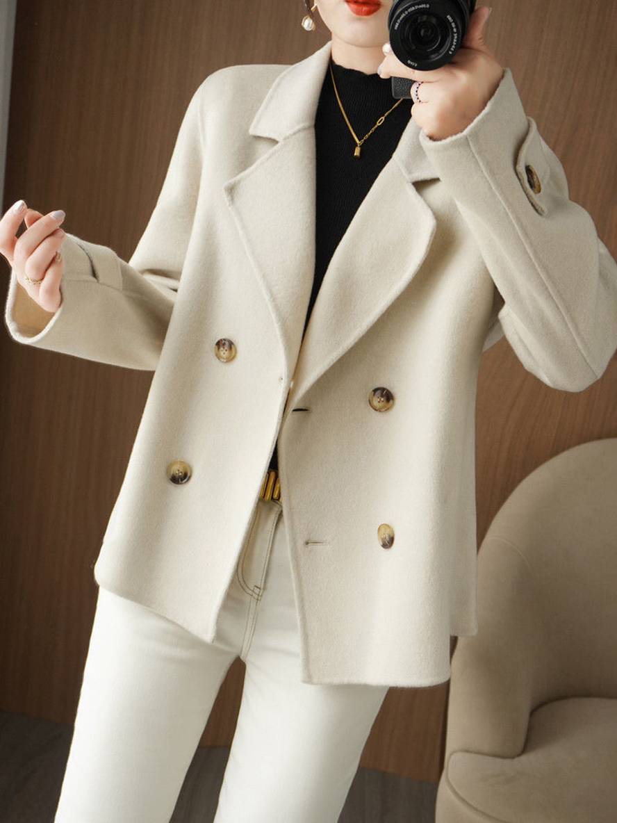 Manteau caban unicolore double boutonnage col