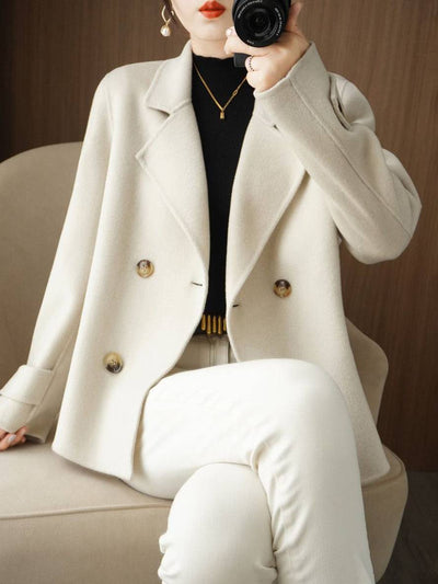 Manteau caban unicolore double boutonnage col