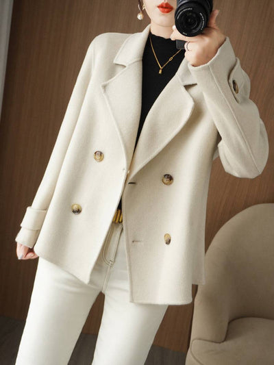 Manteau caban unicolore double boutonnage col