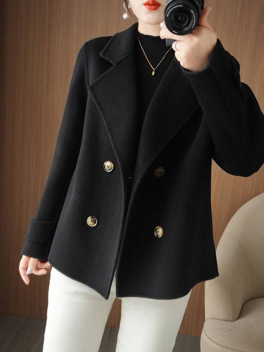 Manteau caban unicolore double boutonnage col