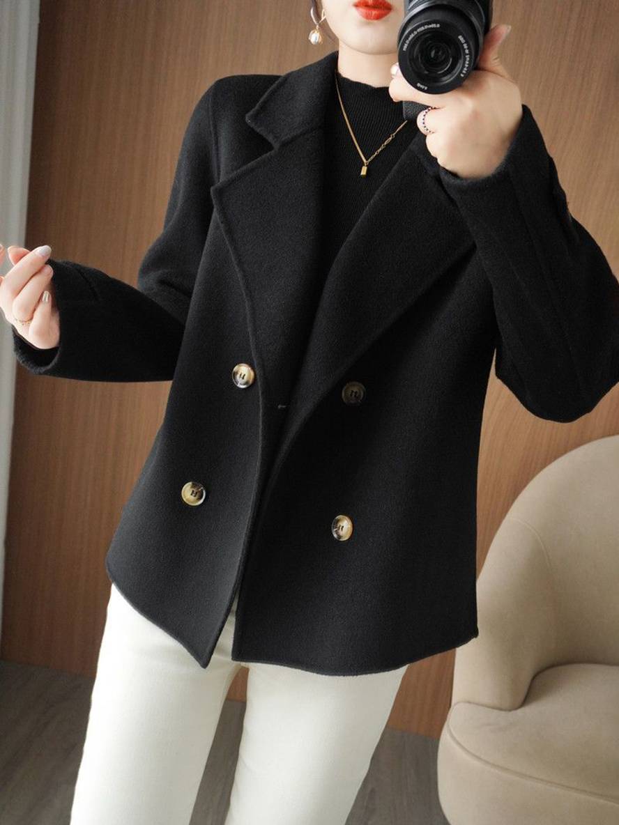 Manteau caban unicolore double boutonnage col