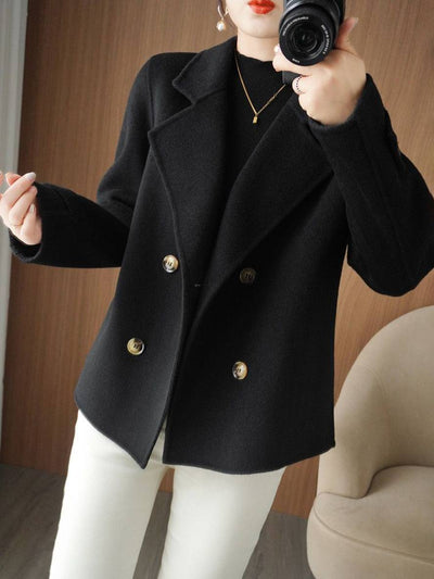 Manteau caban unicolore double boutonnage col