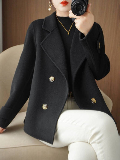 Manteau caban unicolore double boutonnage col