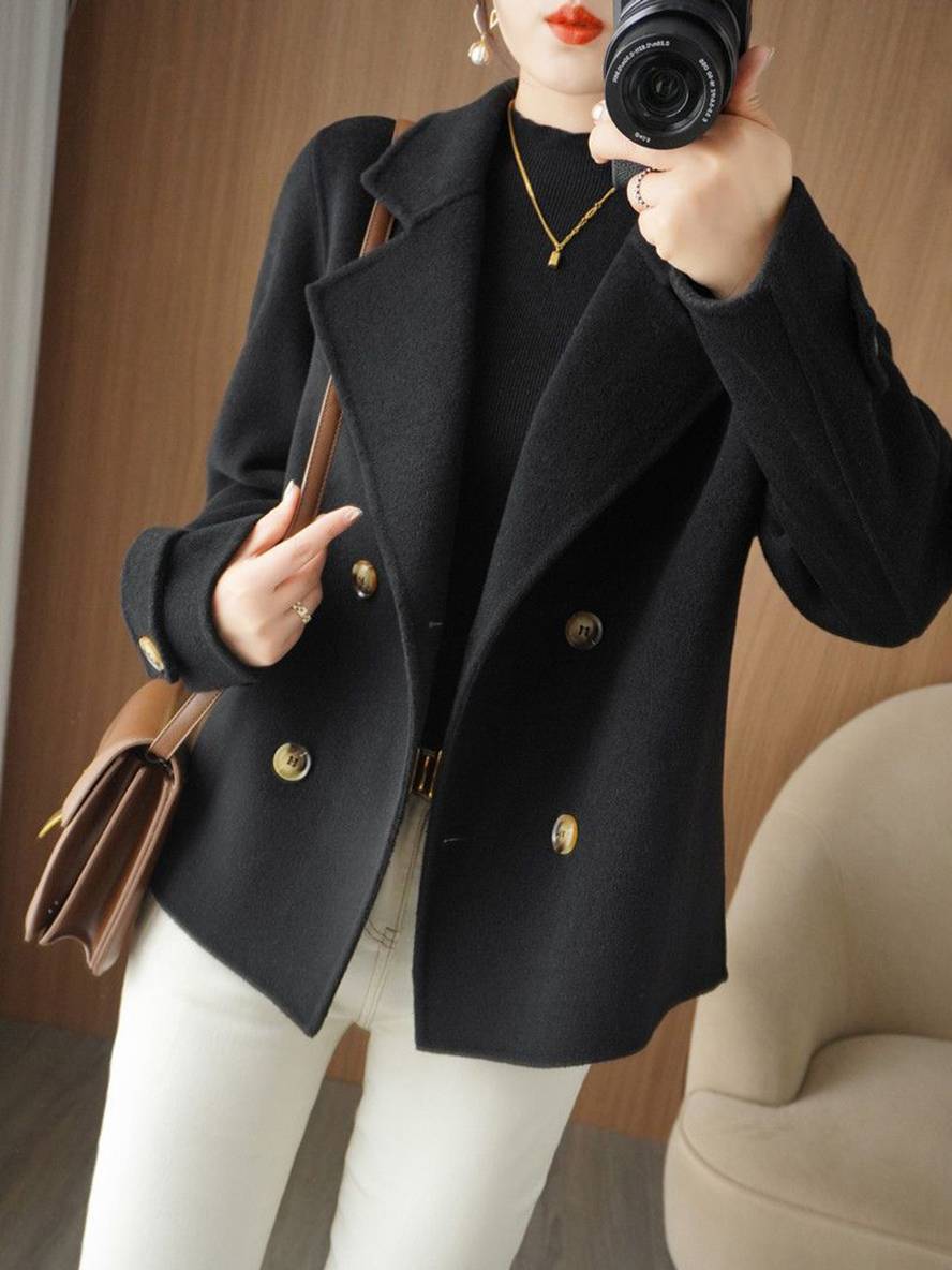 Manteau caban unicolore double boutonnage col