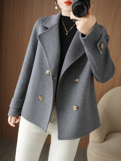 Manteau caban unicolore double boutonnage col