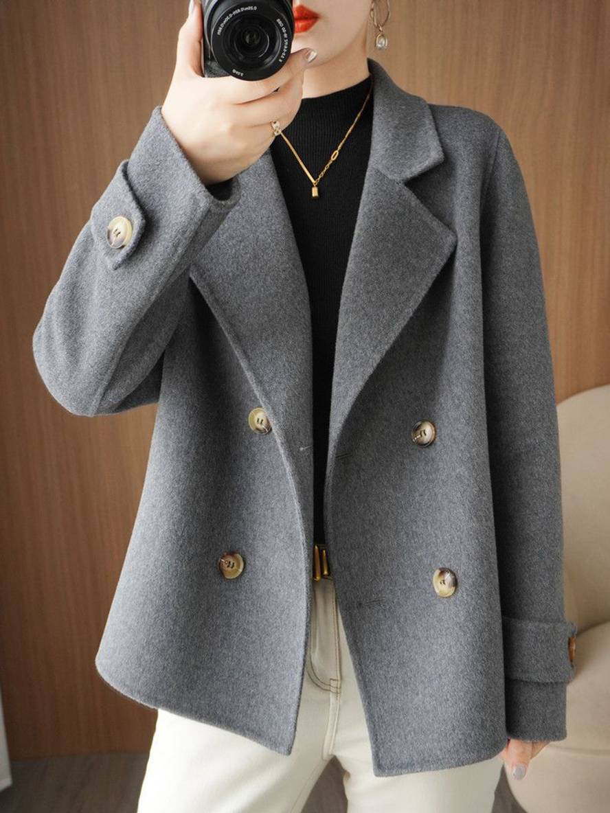 Manteau caban unicolore double boutonnage col