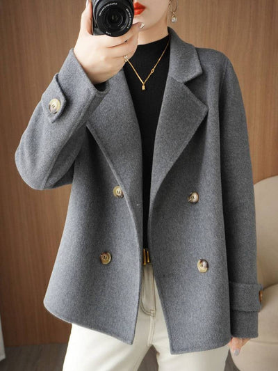 Manteau caban unicolore double boutonnage col