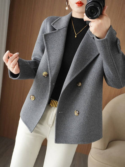 Manteau caban unicolore double boutonnage col