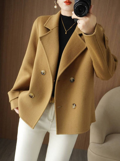 Manteau caban unicolore double boutonnage col