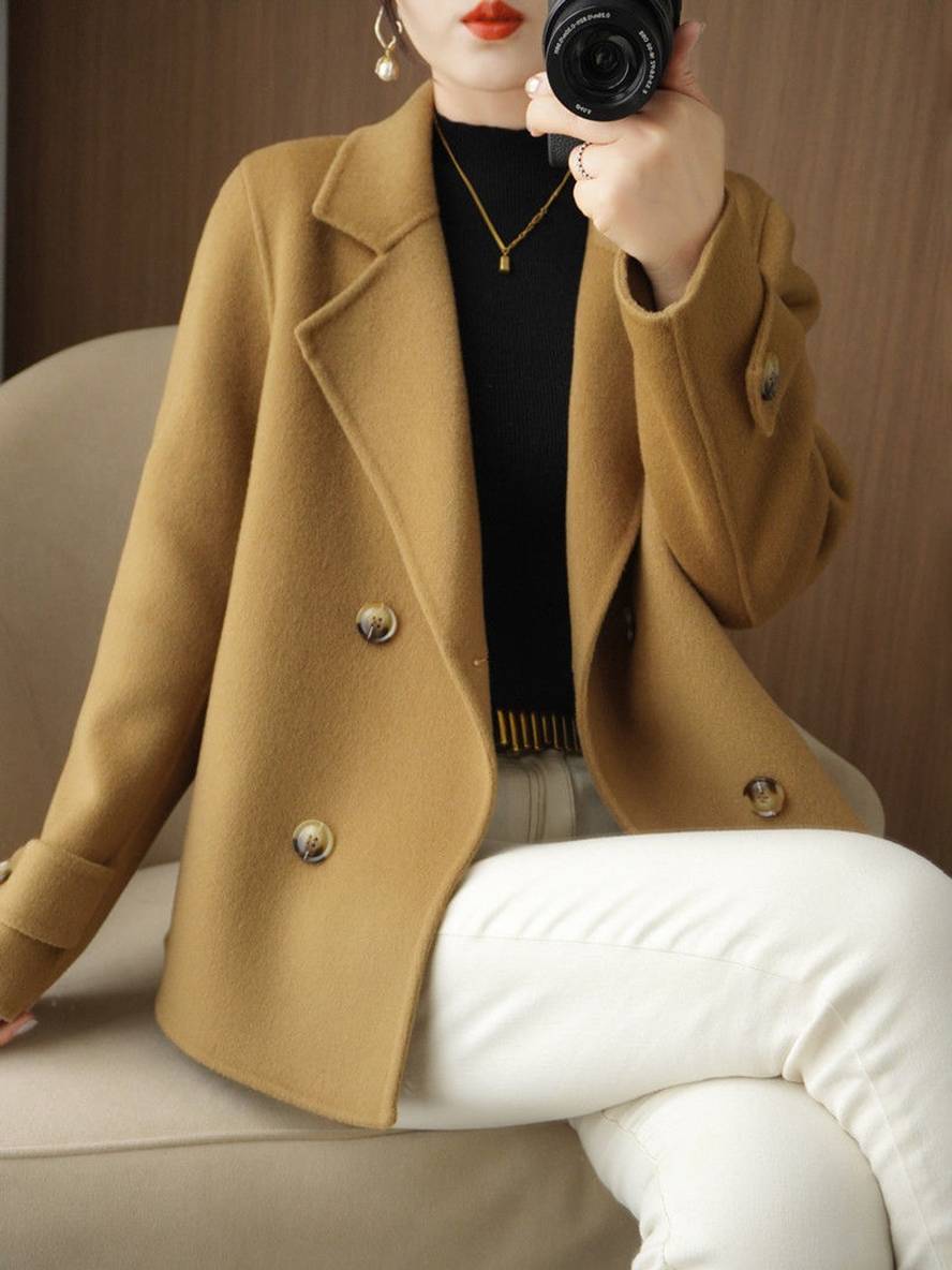 Manteau caban unicolore double boutonnage col