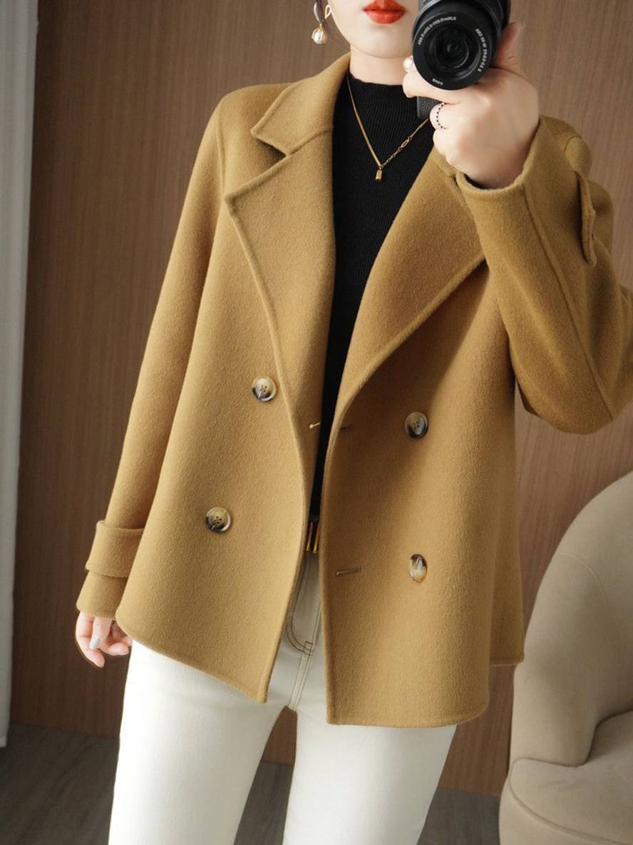 Manteau caban unicolore double boutonnage col