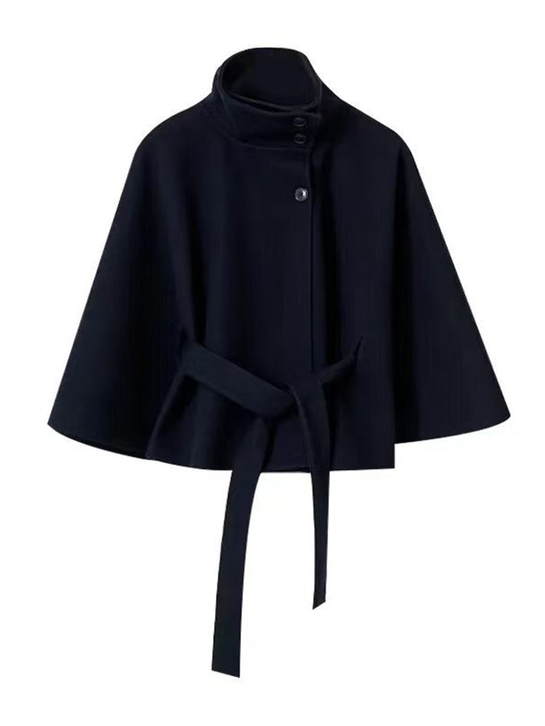 Manteau femme boutonnage ceinture col montant manches cape
