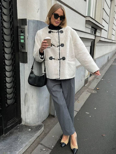 CAMILLE | Manteau femme en cachemire col rond avec poches