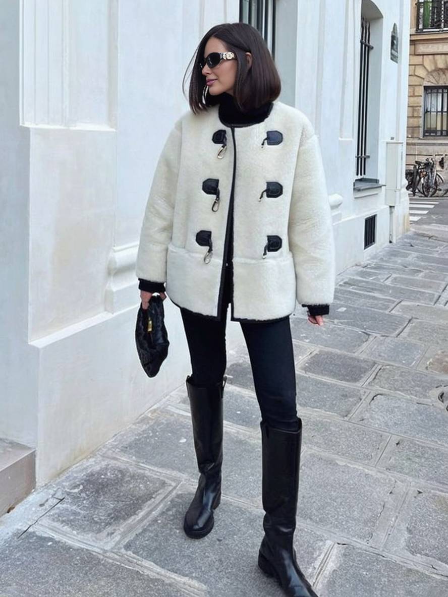 CAMILLE | Manteau femme en cachemire col rond avec poches