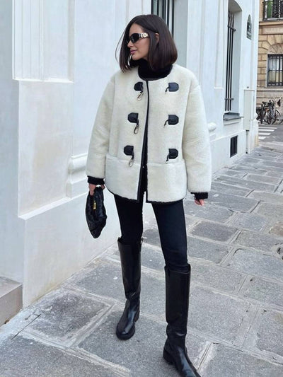 CAMILLE | Manteau femme en cachemire col rond avec poches