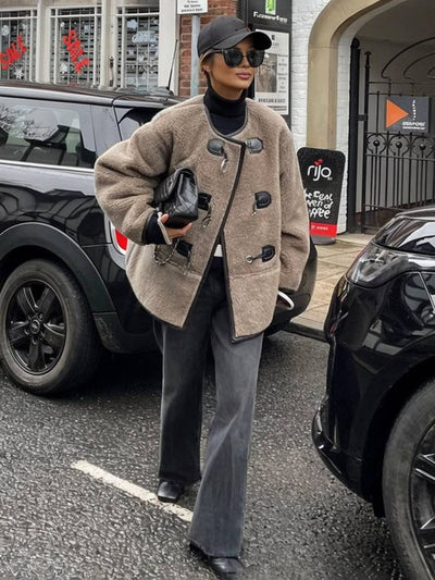 CAMILLE | Manteau femme en cachemire col rond avec poches