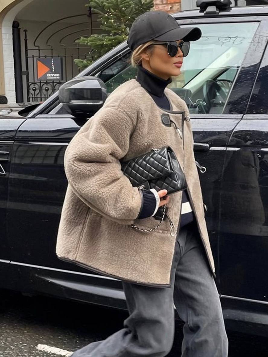 CAMILLE | Manteau femme en cachemire col rond avec poches