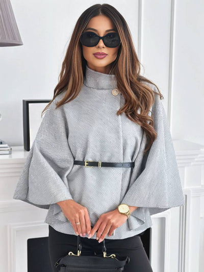 Boléro cape ceinturé femme oversized - col montant