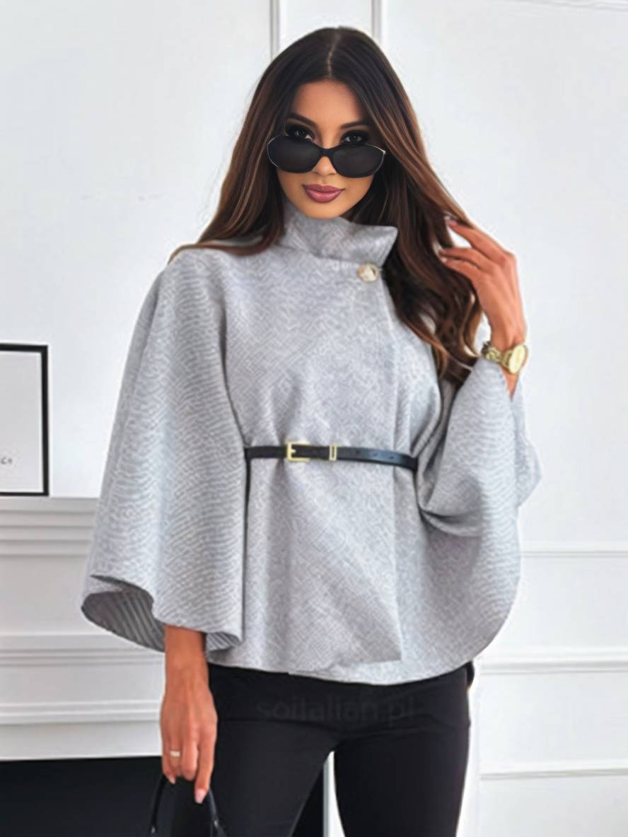 Boléro cape ceinturé femme oversized - col montant