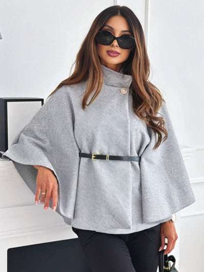 Boléro cape ceinturé femme oversized - col montant