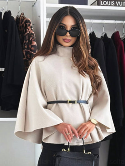 Boléro cape ceinturé femme oversized - col montant