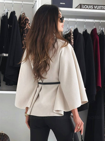 Boléro cape ceinturé femme oversized - col montant