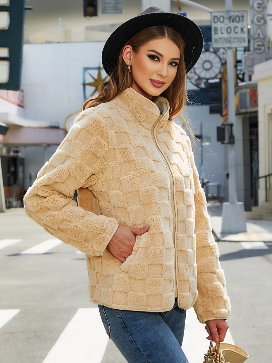 Manteau polaire femme col montant hiver